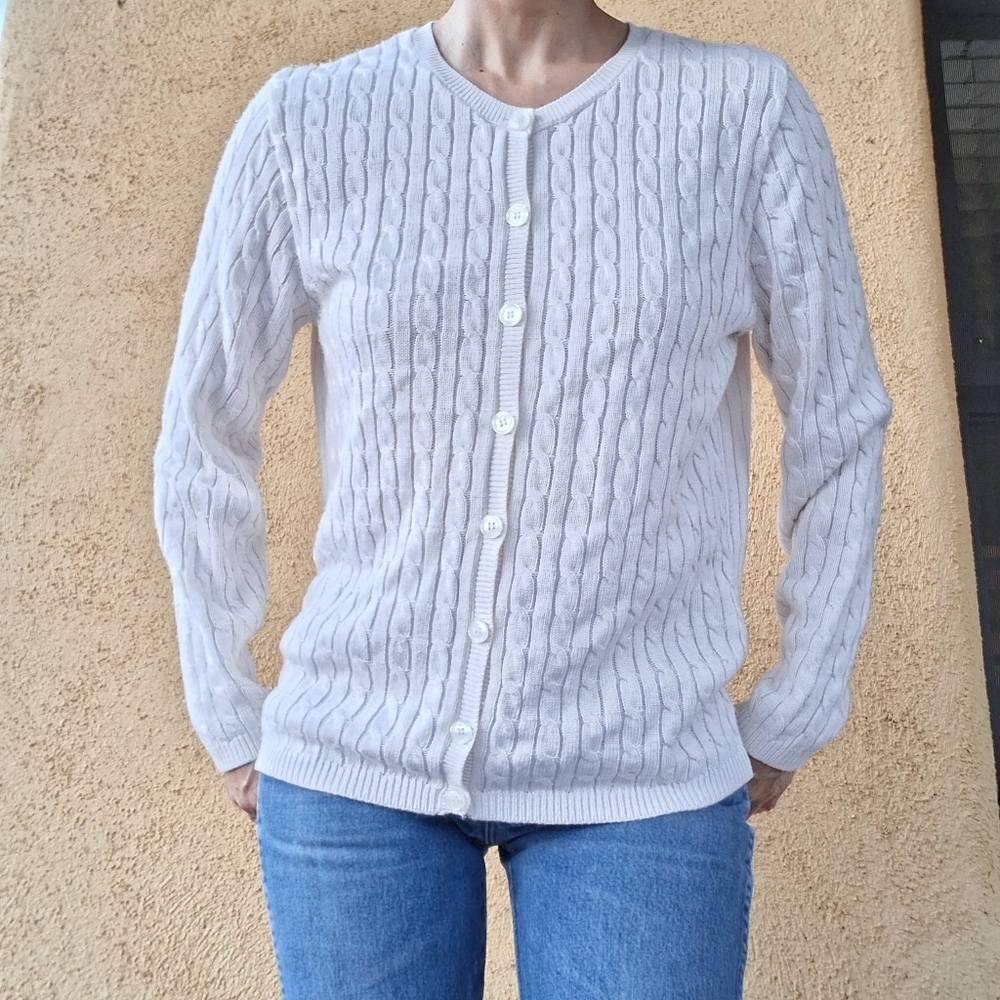 Alfred Dunner Cream Cable Knit Cardigan